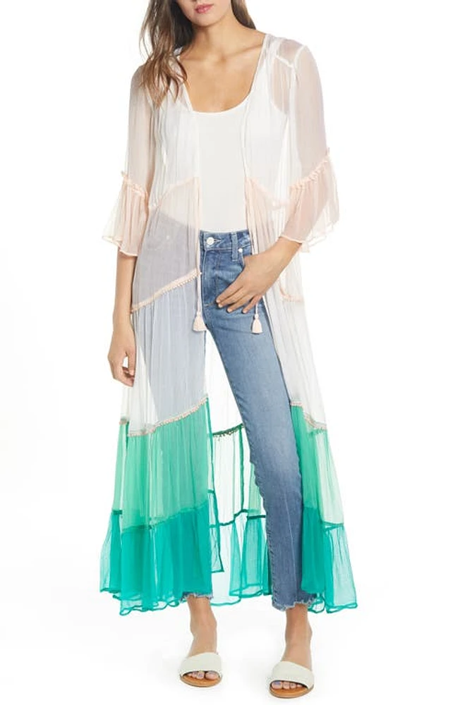 New Friends Colony Amalfi Sheer Duster in Ivory/Blush/Green Combo at Nordstrom, Size X-Small