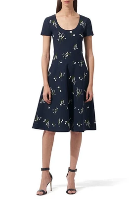 Carolina Herrera Lily Of The Valley Knit Fit & Flare Dress Midnight Multi at Nordstrom,