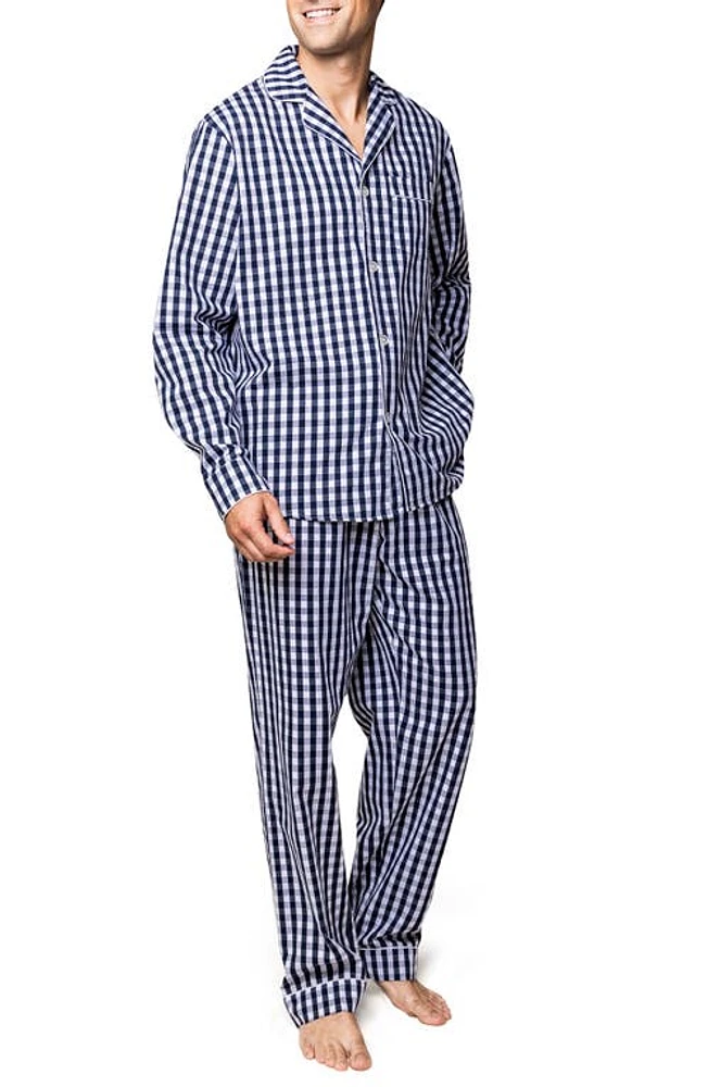 Petite Plume Men's Gingham Cotton Twill Pajamas Navy at Nordstrom,