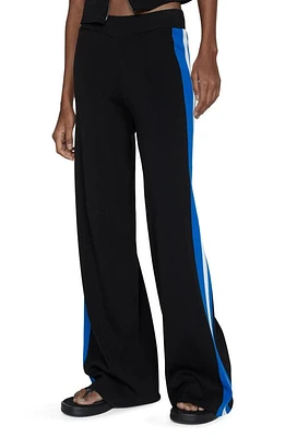 MANGO Side Stripe Wide Leg Track Pants Black at Nordstrom,