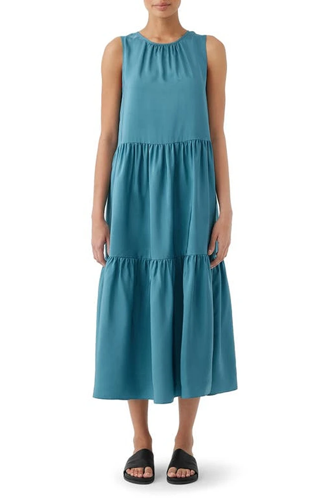 Eileen Fisher Tiered Silk Midi Dress River at Nordstrom,