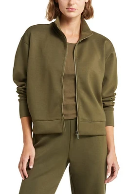 zella Luxe Scuba Stand Collar Jacket in Olive Night at Nordstrom, Size Large