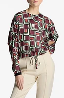 St. John Collection Painted Geometric Print Dolman Sleeve Top Dark Claret Multi at Nordstrom,