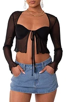 EDIKTED Mesh Long Sleeve Bra Top Black at Nordstrom,