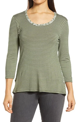 Loveappella Leopard Stripe Peplum Top Olive/Ivory at Nordstrom,