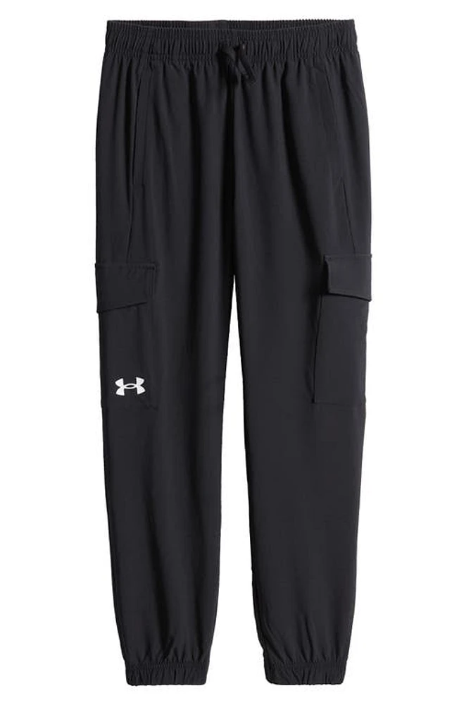 Under Armour Kids' UA Pennant Woven Cargo Pants in Black /Black /White at Nordstrom, Size Xs