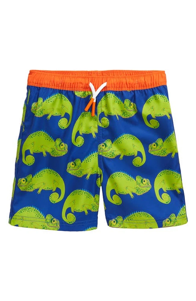 Mini Boden Kids' Print Swim Trunks Blue Heron Chameleon at Nordstrom,