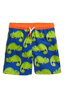 Mini Boden Kids' Print Swim Trunks Blue Heron Chameleon at Nordstrom,