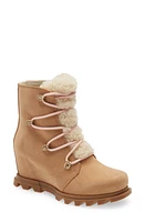 SOREL Joan of Arctic III Genuine Shearling Trim Waterproof Wedge Boot in Tawny Buff Gum 2 at Nordstrom, Size 7