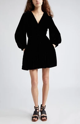 Ulla Johnson Audrey Long Sleeve Velvet Minidress Noir at Nordstrom,