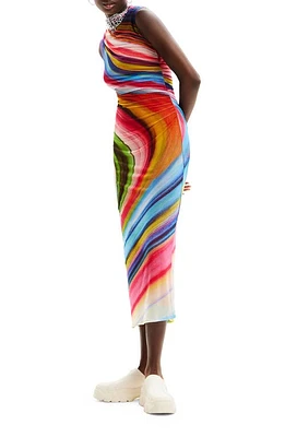 Desigual Tulle Wave Midi Dress Pink/Blue Mix at Nordstrom,