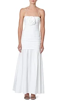 Carolina Herrera Rosette Detail Stretch Cotton Maxi Dress in White at Nordstrom, Size 2