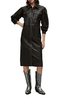 AllSaints Ava Long Sleeve Leather Shirtdress in Black at Nordstrom, Size 8 Us