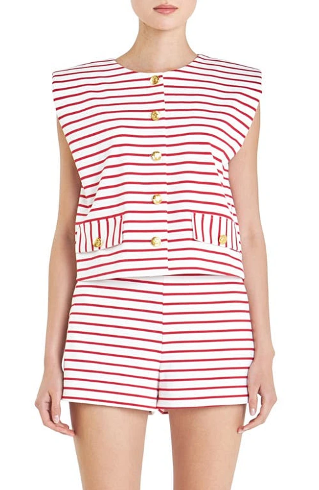 English Factory Stripe Sleeveless Button-Up Top White/Red at Nordstrom,