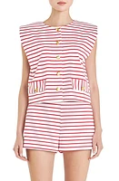 English Factory Stripe Sleeveless Button-Up Top White/Red at Nordstrom,