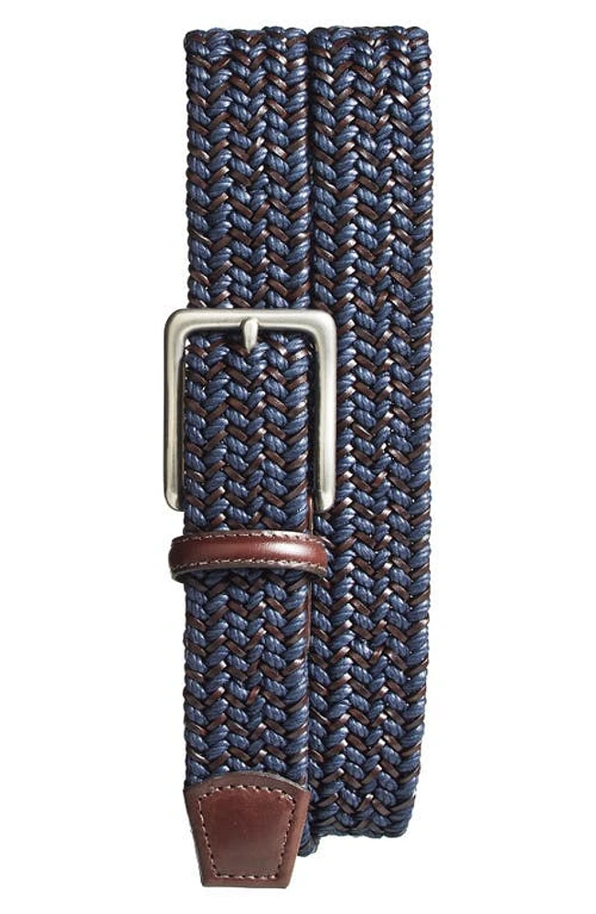 Torino Woven & Leather Belt Navy/Brown at Nordstrom,