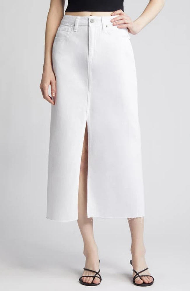 HIDDEN JEANS Front Slit Denim Midi Skirt White at Nordstrom,