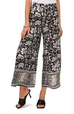 Vince Camuto Floral Print Crop Wide Leg Pants Rich Black at Nordstrom,