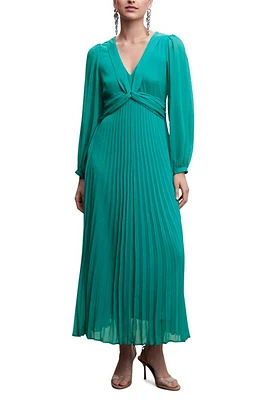 MANGO Pleated Long Sleeve Maxi Dress in Turquoise at Nordstrom, Size 4