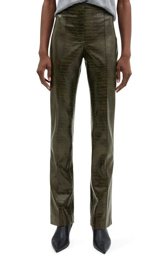 MANGO Cassie Croc Embossed Straight Leg Pants Beige - Khaki at Nordstrom,