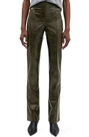 MANGO Cassie Croc Embossed Straight Leg Pants Beige - Khaki at Nordstrom,