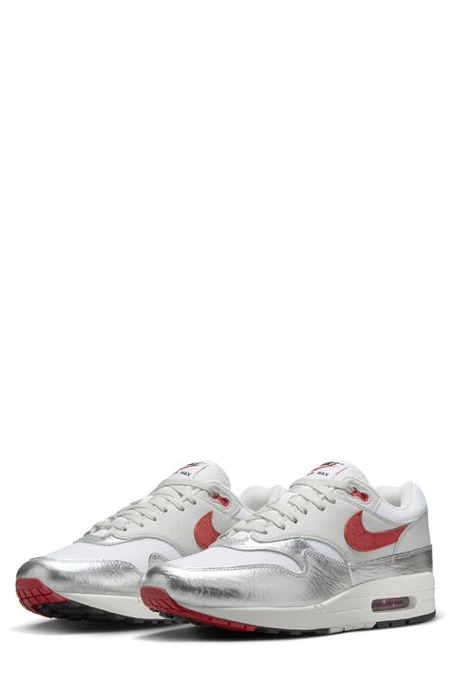 Nike Air Max 1 Premium Sneaker White/Chile Red/Silver at Nordstrom,