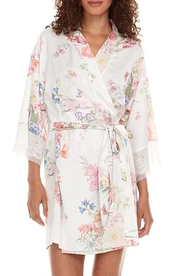 Flora Nikrooz Andrea Floral Lace Trim Robe in Ivory at Nordstrom, Size Large