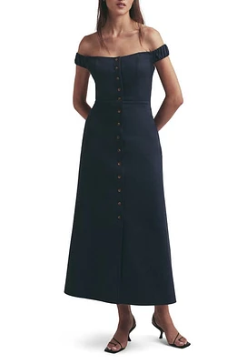 Favorite Daughter the Lovesick Off Shoulder Cotton Blend Dress Navy at Nordstrom,