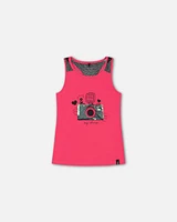 Deux Par Deux Girl's Organic Cotton Tank Top With Mesh Back Fuchsia Pink at Nordstrom