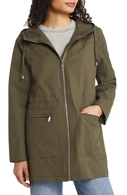 Sam Edelman Patch Pocket Hooded Water Repellent Rain Jacket Olive at Nordstrom,