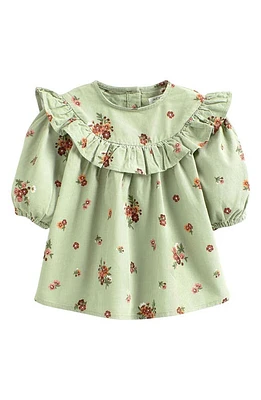 NEXT Kids' Ditsy Floral Long Sleeve Ruffle Corduroy Dress in Green at Nordstrom, Size 6-7 Y