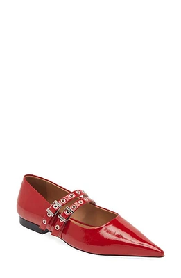 Ganni Pointed Toe Mary Jane Flat Racing Red at Nordstrom,