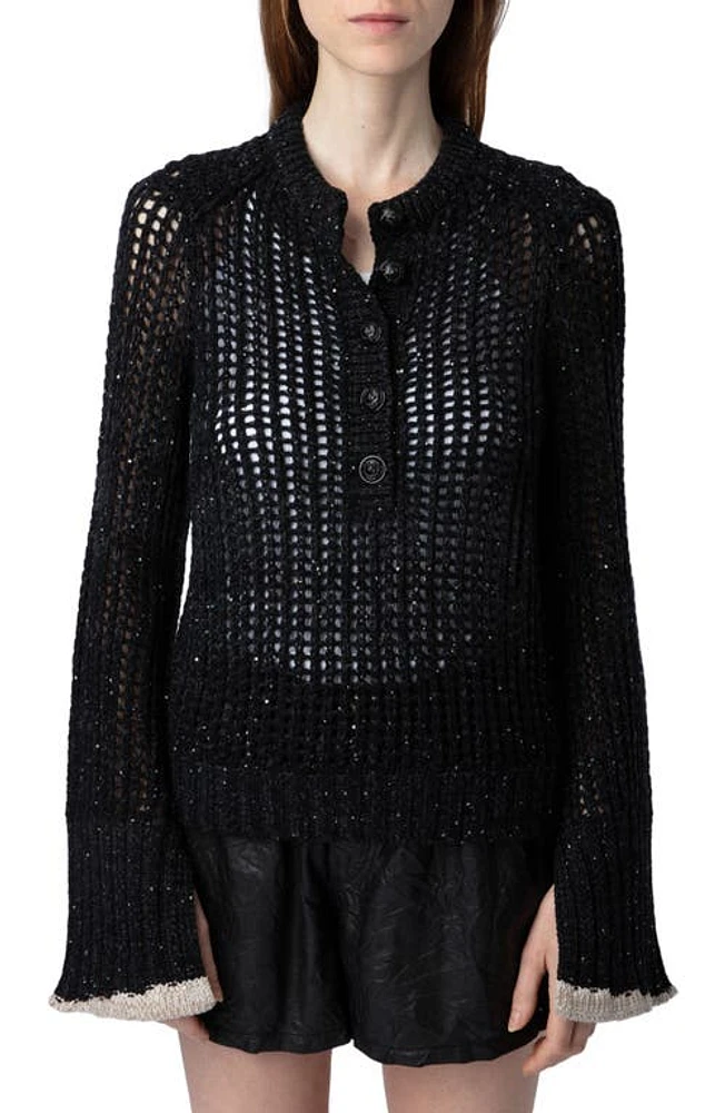 Zadig & Voltaire Halty Weco Sequin Open Stitch Sweater Noir at Nordstrom,