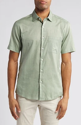 Scott Barber Heathered Chambray Short Sleeve Button-Up Shirt Sage at Nordstrom,