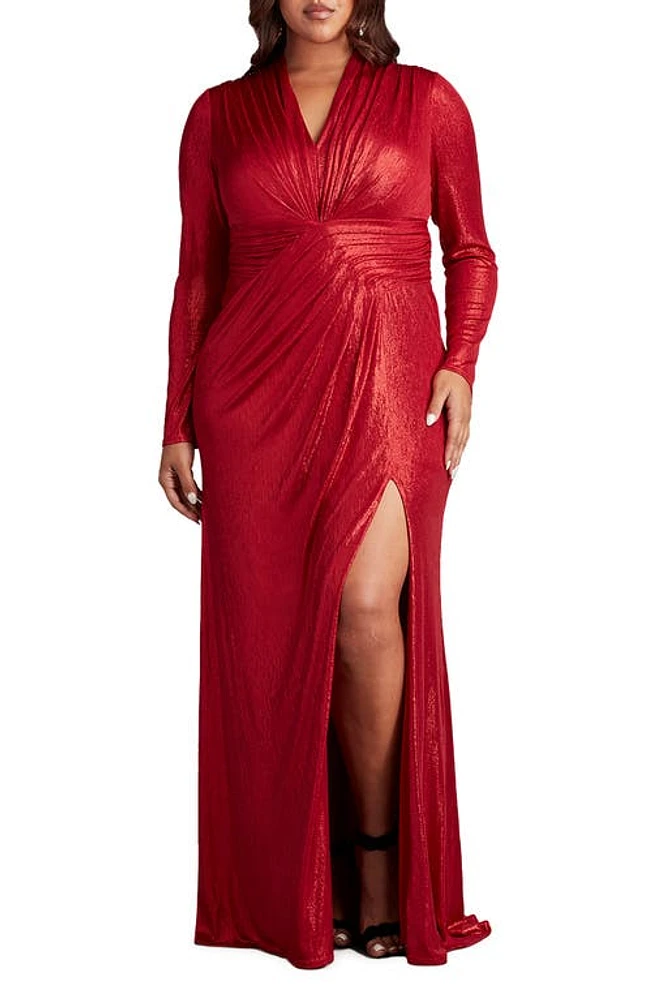 Tadashi Shoji Metallic Long Sleeve Gown Deep Red at Nordstrom,