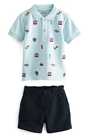 NEXT Kids' Embroidered Cotton Polo & Shorts Set Blue at Nordstrom,