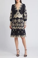 KOBI HALPERIN Matilda Lace Appliqué Long Sleeve Dress Black at Nordstrom,