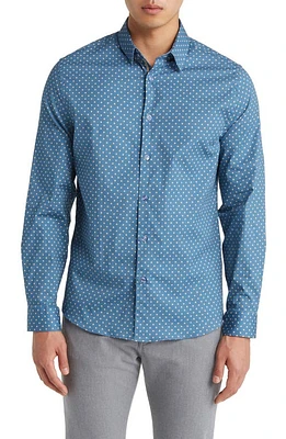 Stone Rose Painted Dot Print Stretch Cotton Button-Up Shirt Slate Blue at Nordstrom,