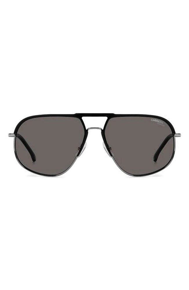 Carrera Eyewear 60mm Aviator Sunglasses in Matte Black/Gray Polar at Nordstrom