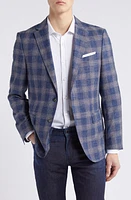 BOSS Hutson Plaid Wool Blend Sport Coat Open Blue at Nordstrom,