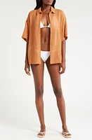 Billabong Largo Sheer Open Knit Cover-Up Shirt Toffee at Nordstrom,