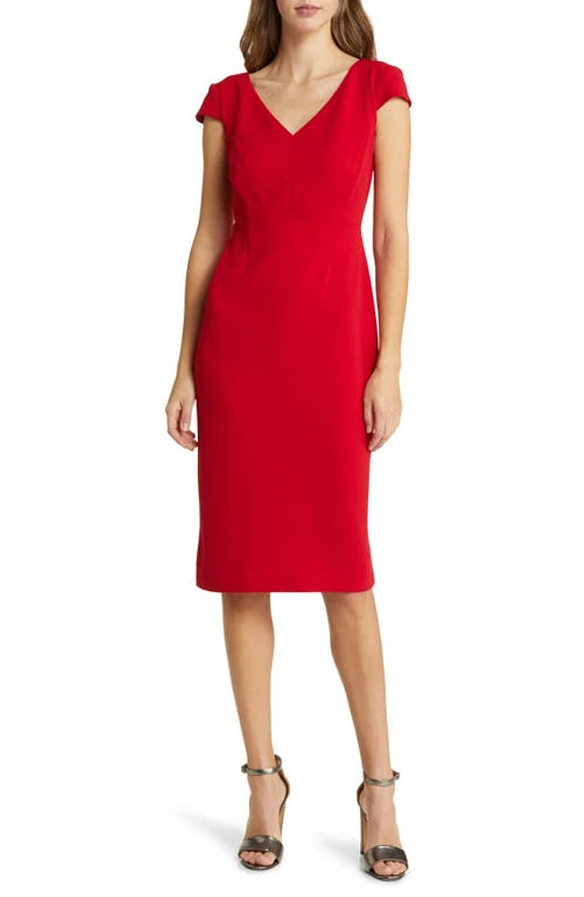 Connected Apparel V-Neck Sheath Dress in Apple Red at Nordstrom, Size 6