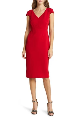 Connected Apparel V-Neck Sheath Dress in Apple Red at Nordstrom, Size 6