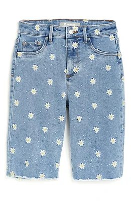 Tractr Kids' Floral Embroidery Cutoff Denim Bermuda Shorts Indigo at Nordstrom,