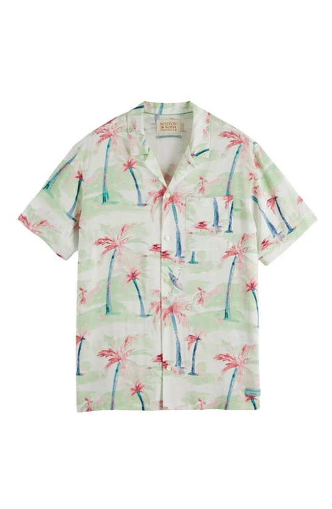 Scotch & Soda Palm Tree Print Camp Shirt Aop at Nordstrom,