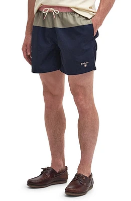 Barbour Johann Colorblock Logo Embroidered Swim Trunks Pink Salt at Nordstrom,