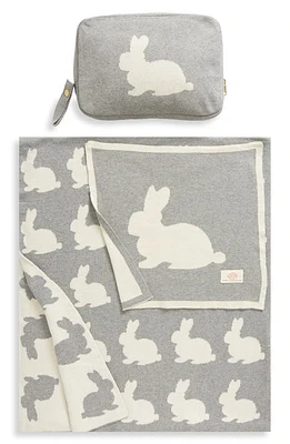 Pink Lemonade Bunny Organic Cotton Baby Blanket & Travel Pouch Set in Grey/Natural at Nordstrom