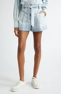 Zimmermann Belted Pleated Denim Shorts Blue Smoke at Nordstrom,