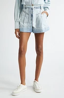 Zimmermann Belted Pleated Denim Shorts Blue Smoke at Nordstrom,