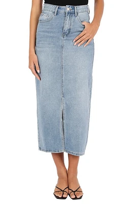 Petal & Pup Dana Front Slit Denim Midi Skirt Blue Wash at Nordstrom,